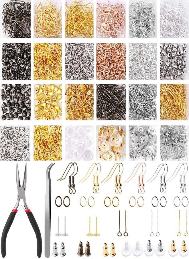 دي آي واي كرافتس مجموعة أدوات صنع الأقراط DIY Crafts 900 غرام، مزيج من الذهب والفضة، خطافات الأقراط، خطافات الأقراط لصنع المجوهرات مع حلقات وصل، أغطية الأقراط، كماشة، ملقط، فتح حلقات الوصل (900 غرام، مزيج من الذهب والفضة) - Image 1